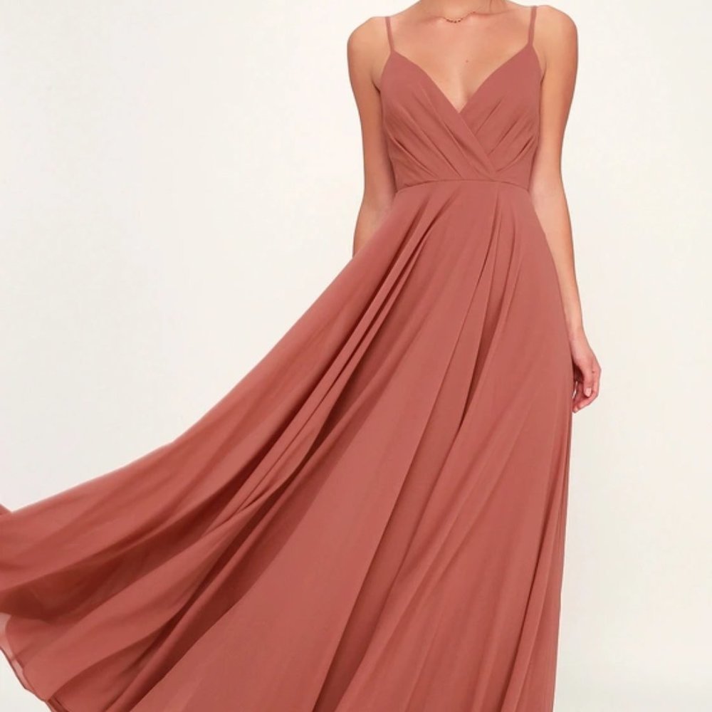 Lulus Rusty Rose Maxi Dress XS Bridesmaid Wedding Guest Formal Gown